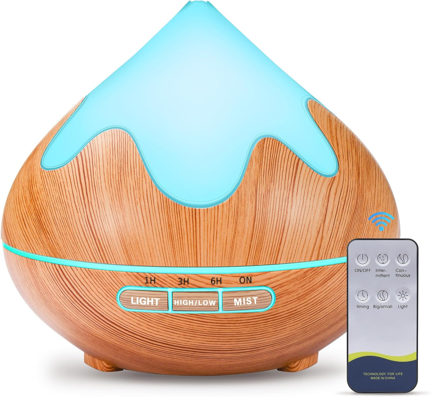 500ML Essential Oil Diffuser, Aromatherapy Diffuser with Remote Control, Multifunctional Air Diffusers for Home Office Room, Fragrance Aroma Diffuser with 7 Color LED & 2 Mist Mode, Brown