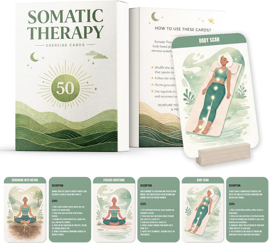 Somatic Therapy Exercise Cards, 50 Nervous System Regulation Tools for Anxiety Relief & Stress Soothing, Therapy Practice Cards with Display Stand, Mindfulness, Breathwork, Grounding, Movement
