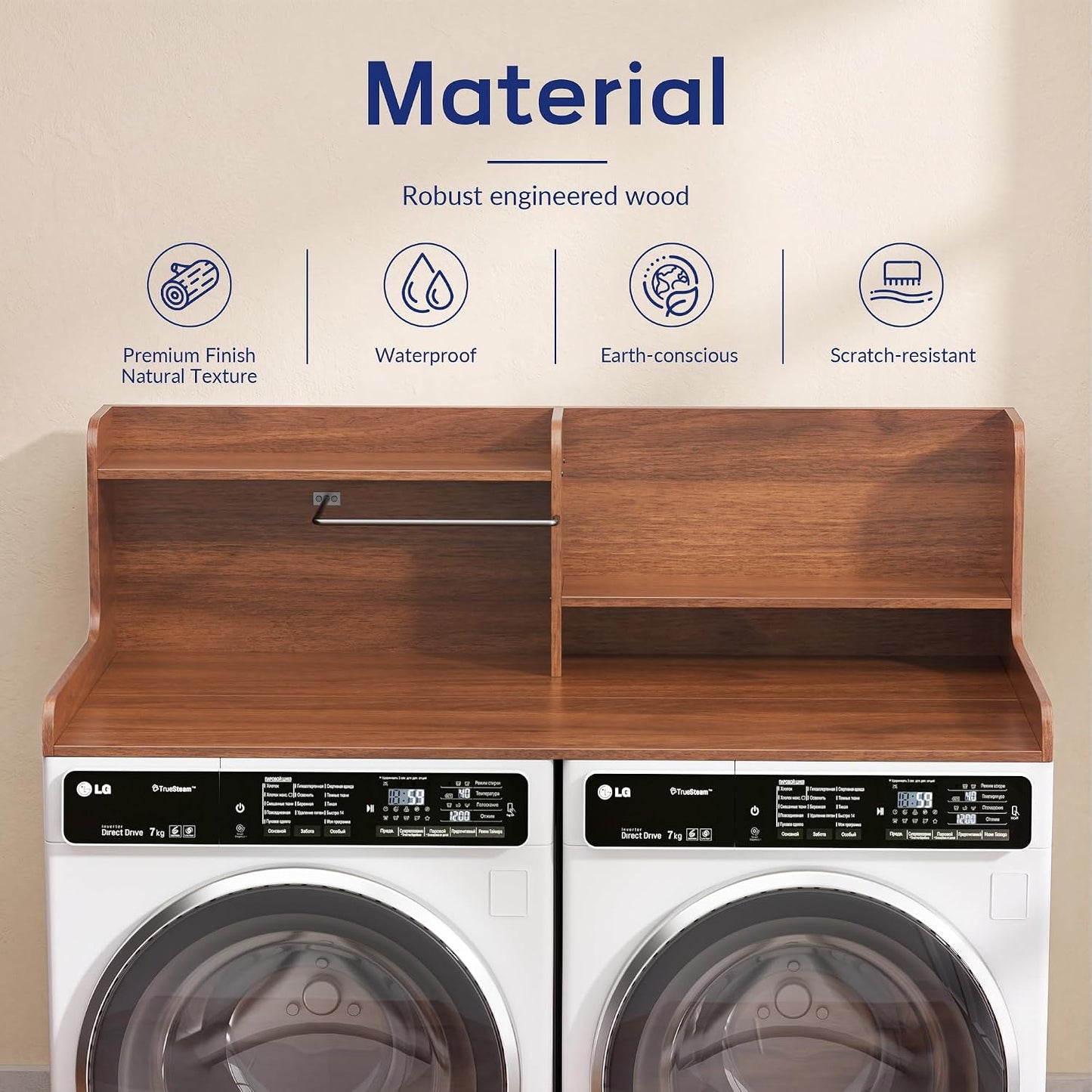 DTK Washer Dryer Wood Countertop with Shelf, Laundry Topper with Non-Slip Mat,27.55" Depth x 54" Width Dryer Covers for The Top with Edge Rails, Black