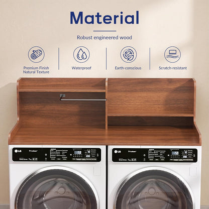 DTK Washer Dryer Wood Countertop with Shelf, Laundry Topper with Non-Slip Mat,27.55" Depth x 54" Width Dryer Covers for The Top with Edge Rails, Black