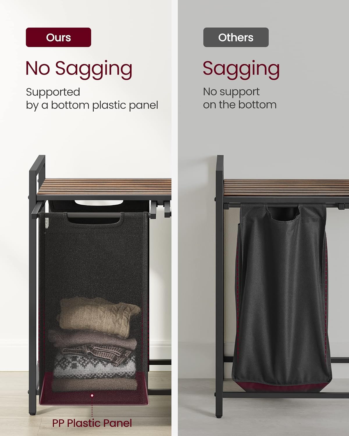 VASAGLE Laundry Hamper, Laundry Basket Sorter with 3 Pull-Out and Removable Bags, Shelf, Metal Frame, 3 x 10.6 Gallons (40 L), 36.4 x 13 x 28.4 Inches, Cappuccino Beige and Natural Beige UBLH301LH01