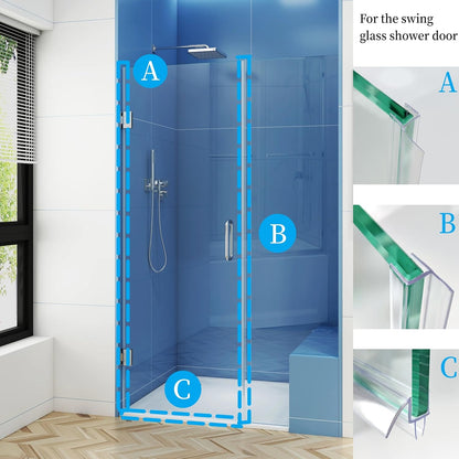 Shower Door Bottom Seal Strip 36 inches, 1/2" (12mm) Glass, 1 Pack | Frameless Shower Sweep Seal, Ultra Clear, Transparent, Polycarbonate