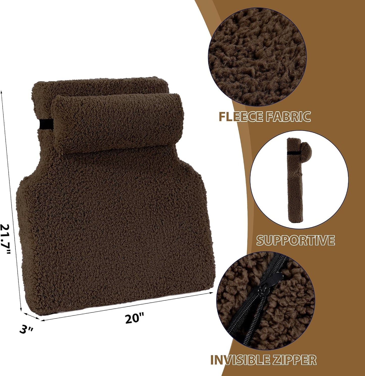 HOMBYS Sherpa Fleece Lumbar Support Pillow with Headrest for Recliner,Memory Foam Recliner Chair Cushion for Back Pain,Big High Back Support for Recliner with Chair Headrest for Elderly (Khaki)