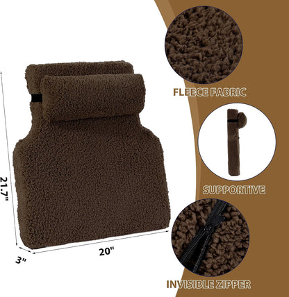 HOMBYS Sherpa Fleece Lumbar Support Pillow with Headrest for Recliner,Memory Foam Recliner Chair Cushion for Back Pain,Big High Back Support for Recliner with Chair Headrest for Elderly (Khaki)