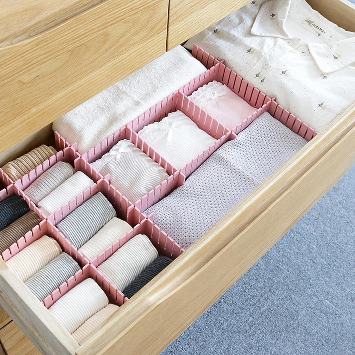 acDesign 40Pcs Grid Drawer Dividers, Adjustable Drawer Organizer for Socks, Underwear, Lingerie, Makeup, Bedroom Office Kitchen Storage (White)