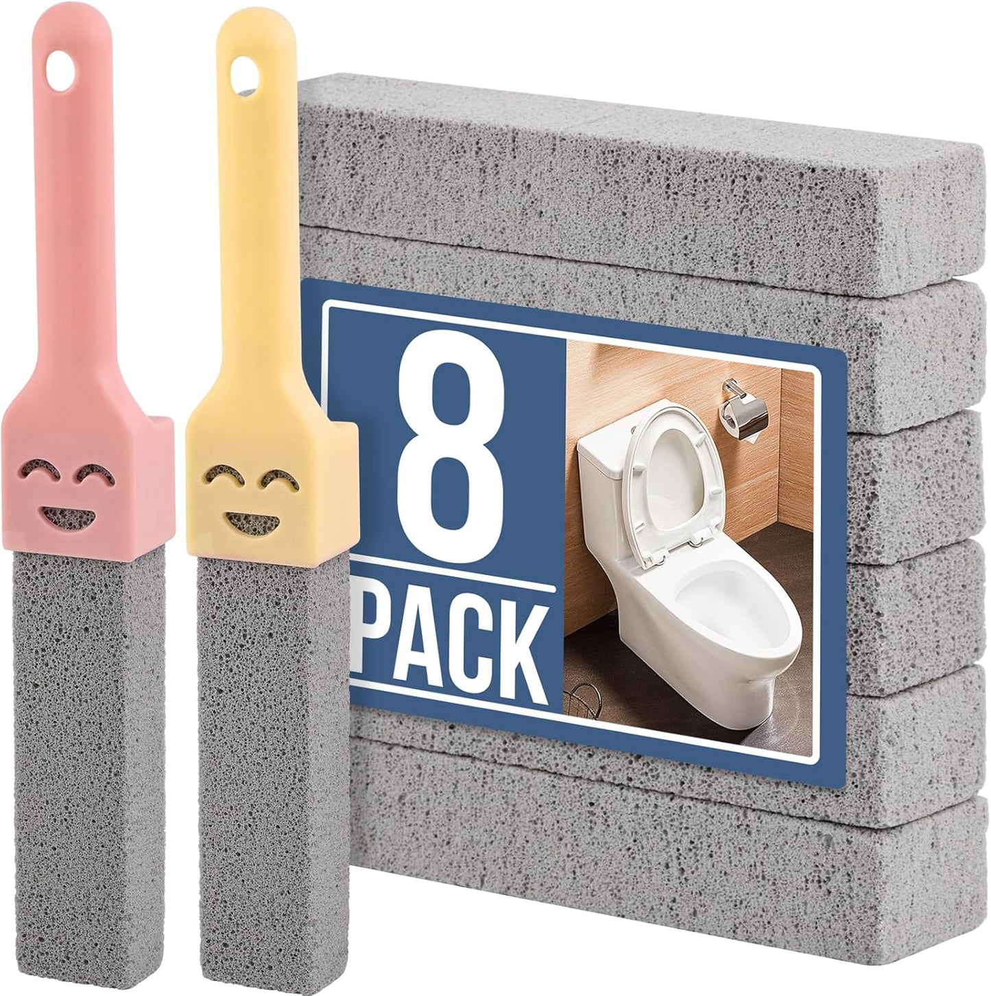 Navona 34 Pack Pumice Stone Scouring Sticks with 3 Universal Handles, Grey Pumice Stone for Cleaning Toilets, Bathrooms