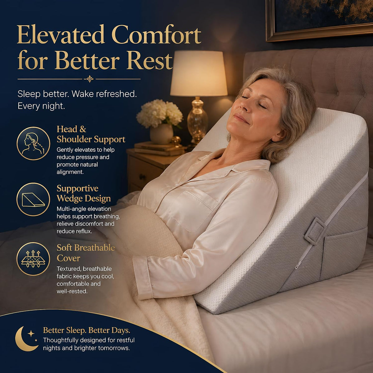 Bed Wedge Pillow, Foam Wedge Pillow for Sleeping, Reading, Sitting Up and Leg Elevation, 2 Piece Wedge Pillow Set