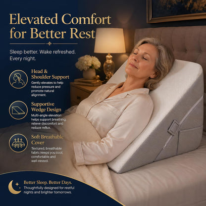 Bed Wedge Pillow, Foam Wedge Pillow for Sleeping, Reading, Sitting Up and Leg Elevation, 2 Piece Wedge Pillow Set