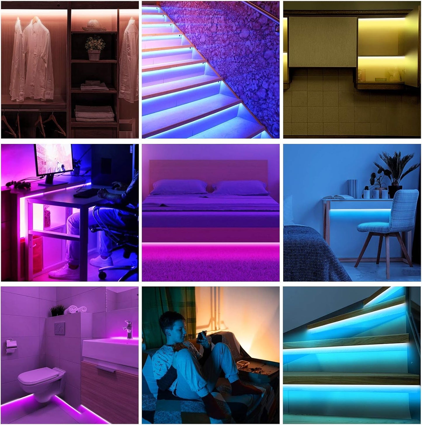 Under Bed Lights 2 Set*9.84ft Motion Activated RGB LED Strip Light, App Control/Variety Color/Dimmable/Dynamic Music Sync/5V USB, Motion Sensor LED Strip Light for Bed Cabinet Staircase Bedroom