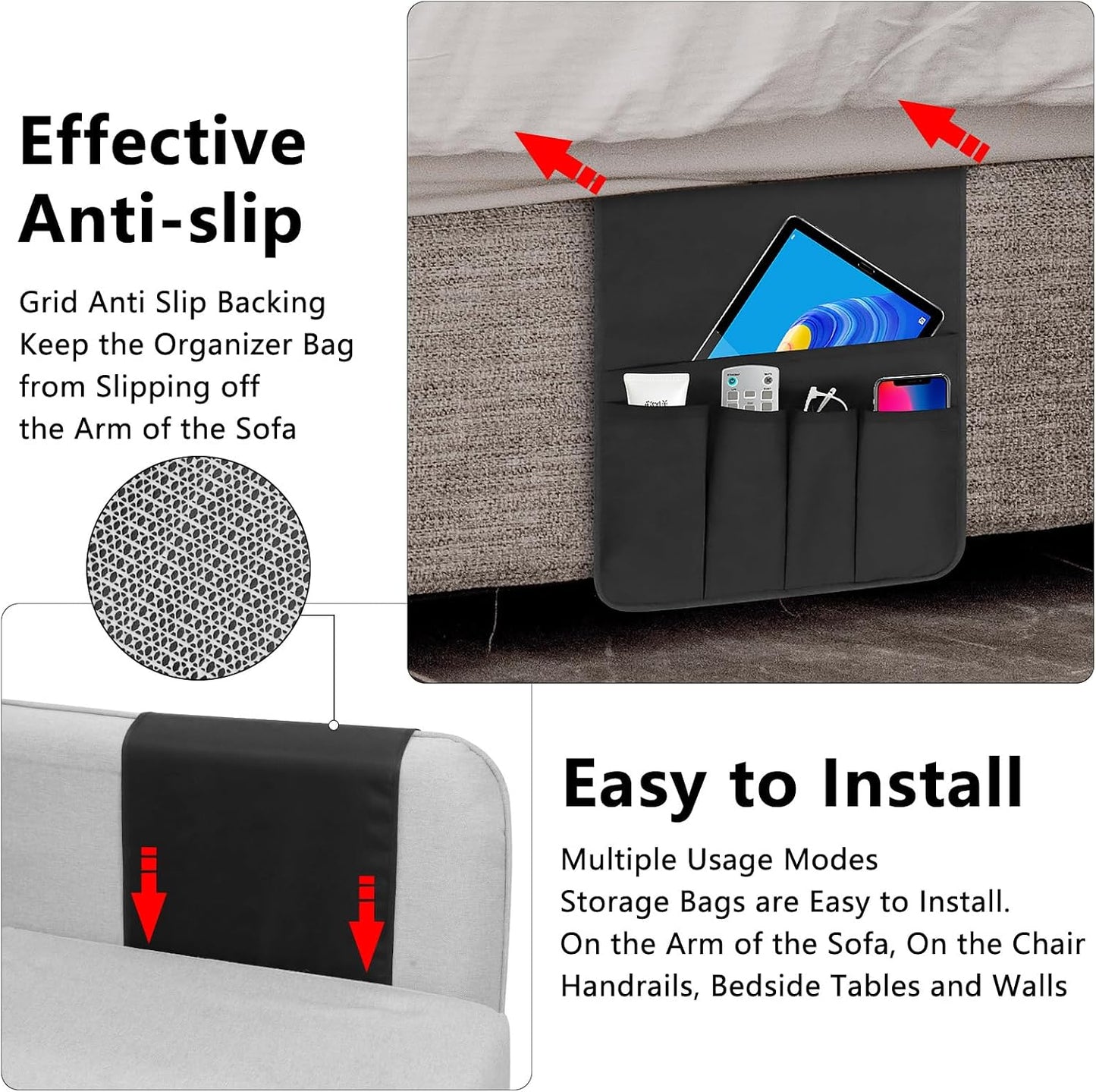 Remote Control Holder for Armchair Caddy，TV Remote Holder Over Chair Arm | Oxford Non-slip Couch Organizer, Arm Chair Caddy for Recliner With 5 Pockets for Key Glasses Phone Magazine