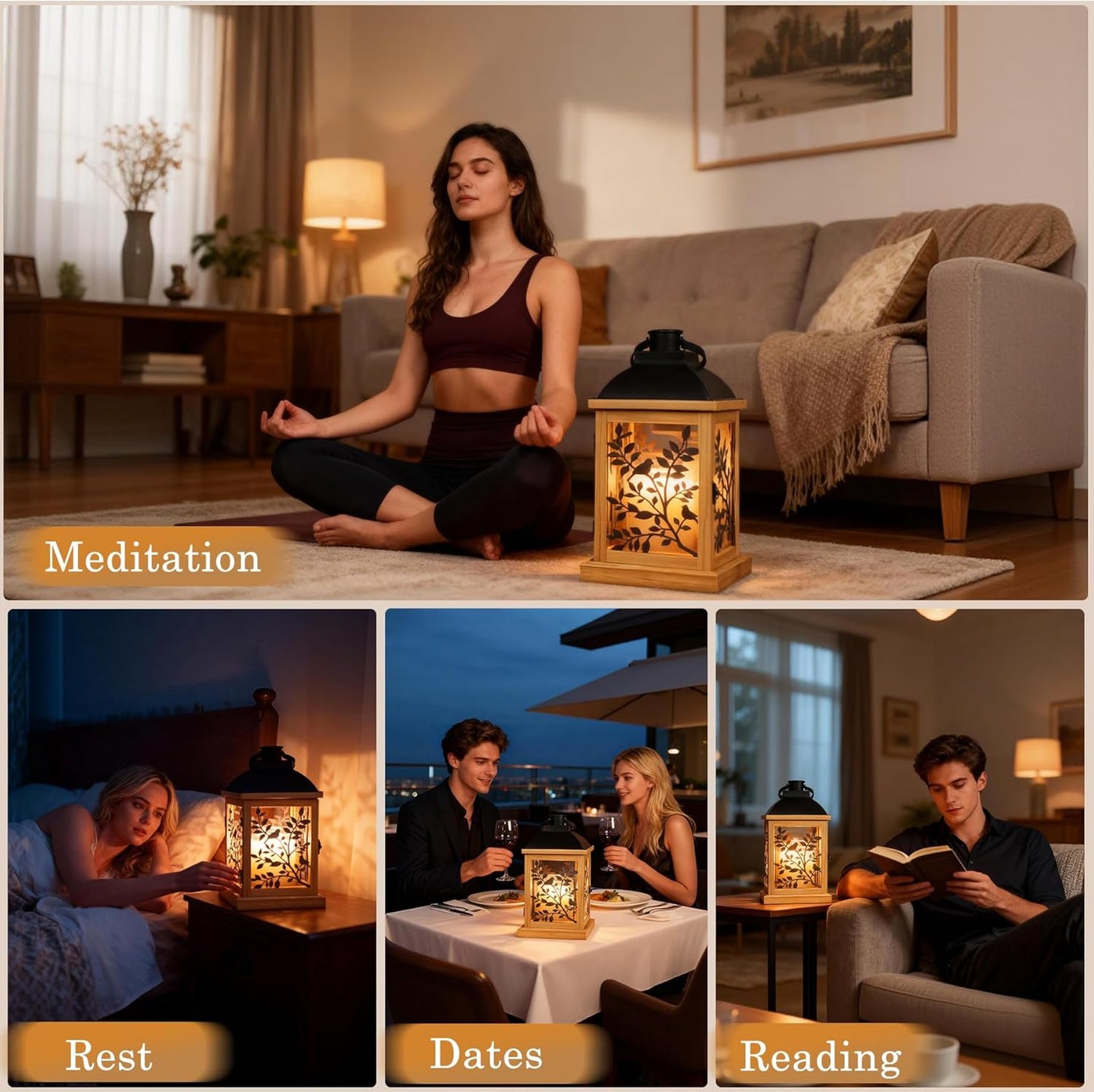 Candle Warmer Lamp Wood with Timer & Dimmer, Enclosed Flameless Top Down Candle Warmer, Farmhouse Lantern Candle Warmer for Jar Candles, Housewarming Home Decor Gift for Men & Women