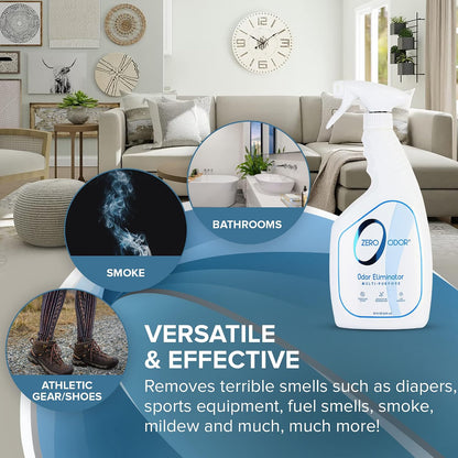 Zero Odor Multi-Purpose Odor Eliminator, Fabric & Room Deodorizer, 16 oz | Odor Eliminator Spray for Closet, Bathroom, Basement, Trash & Upholstery, Air and Surface use