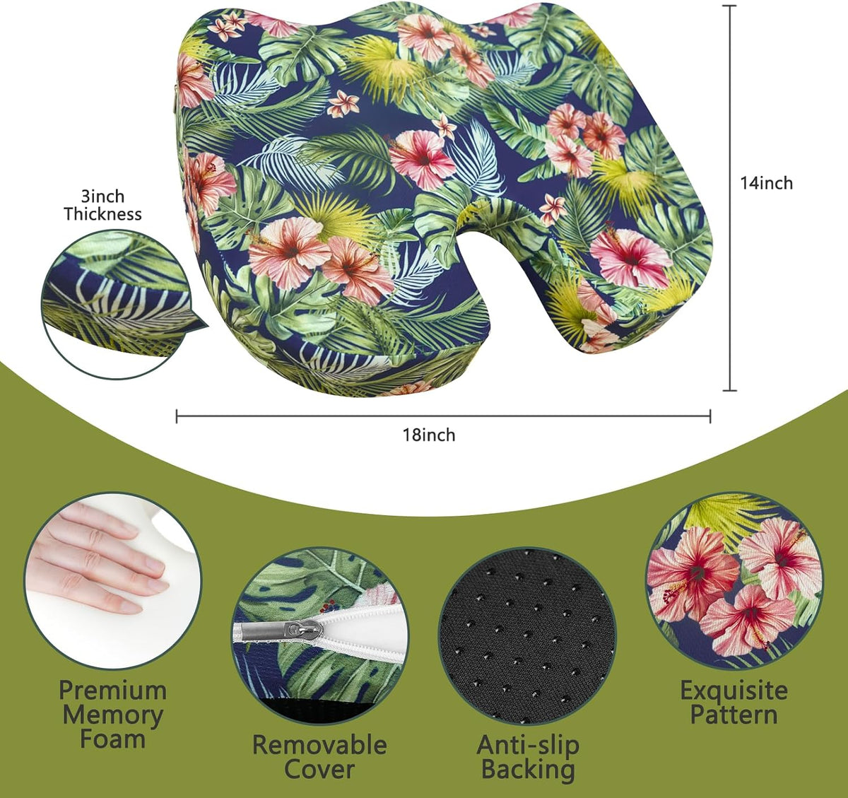 Tailbone Pain Relief Cushion, Memory Foam Seat Cushion for Coccyx Sciatica Pain Pressure Relief Office Desk Chair