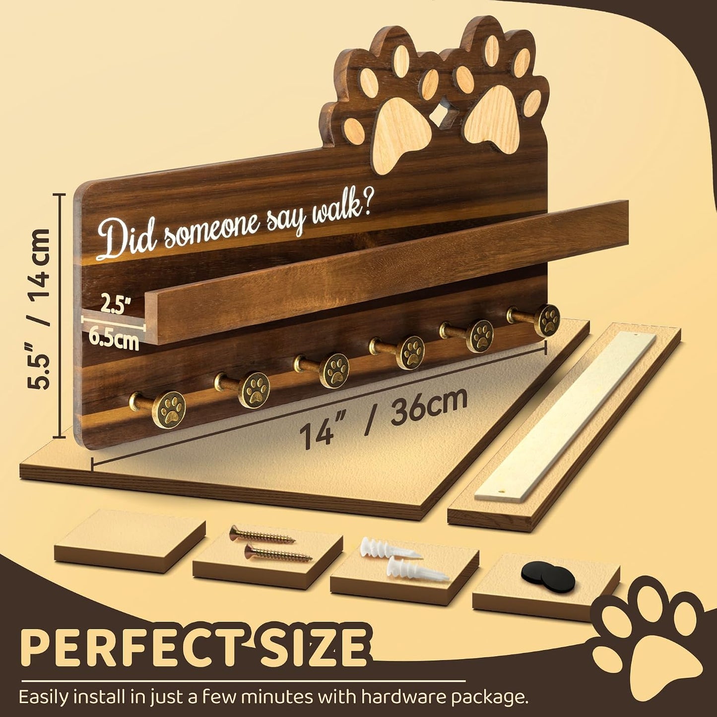 MTERSN Cute Dog Leash Holder for Wall for Pet Station Organizer, Brown