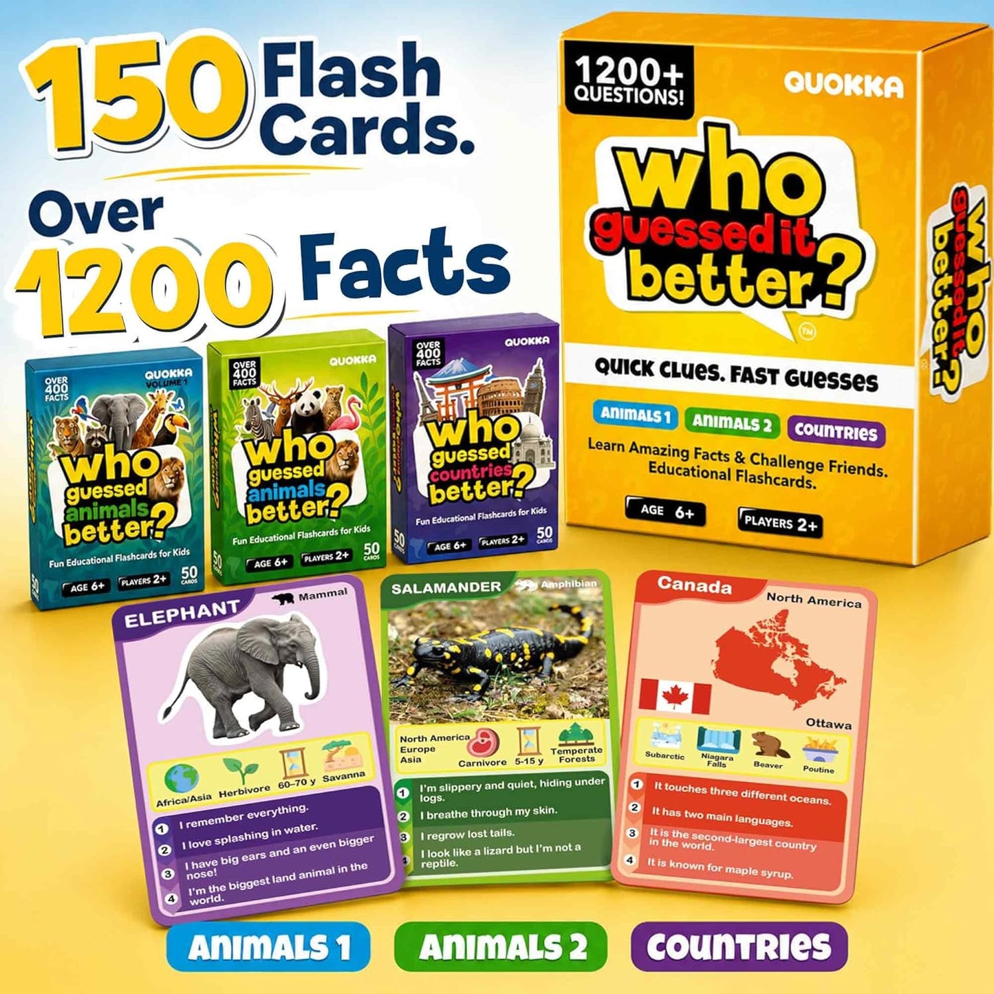 Quokka Who Guess It Better Countries – Educational Game with Visual Clues, Geography Learning Card Set, 50 Cards, Screen-Free Travel Game for Kids Ages 6+
