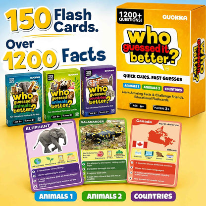 Quokka Who Guess It Better Countries – Educational Game with Visual Clues, Geography Learning Card Set, 50 Cards, Screen-Free Travel Game for Kids Ages 6+