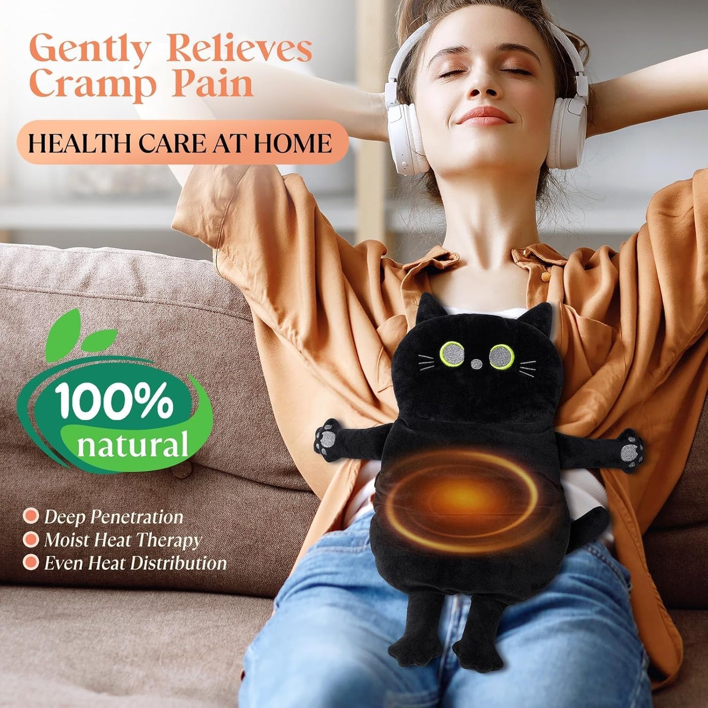 Microwave Heating Pad for Pain Relief, 17" x 15" Microwavable Heating Pads for Neck Shoulder, Cramps, Back Pain, Muscles, Joints, Natural Heat Pack Moist Heat, Menstrual Period, Small Black Cat