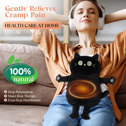 Microwave Heating Pad for Pain Relief, 17" x 15" Microwavable Heating Pads for Neck Shoulder, Cramps, Back Pain, Muscles, Joints, Natural Heat Pack Moist Heat, Menstrual Period, Small Black Cat