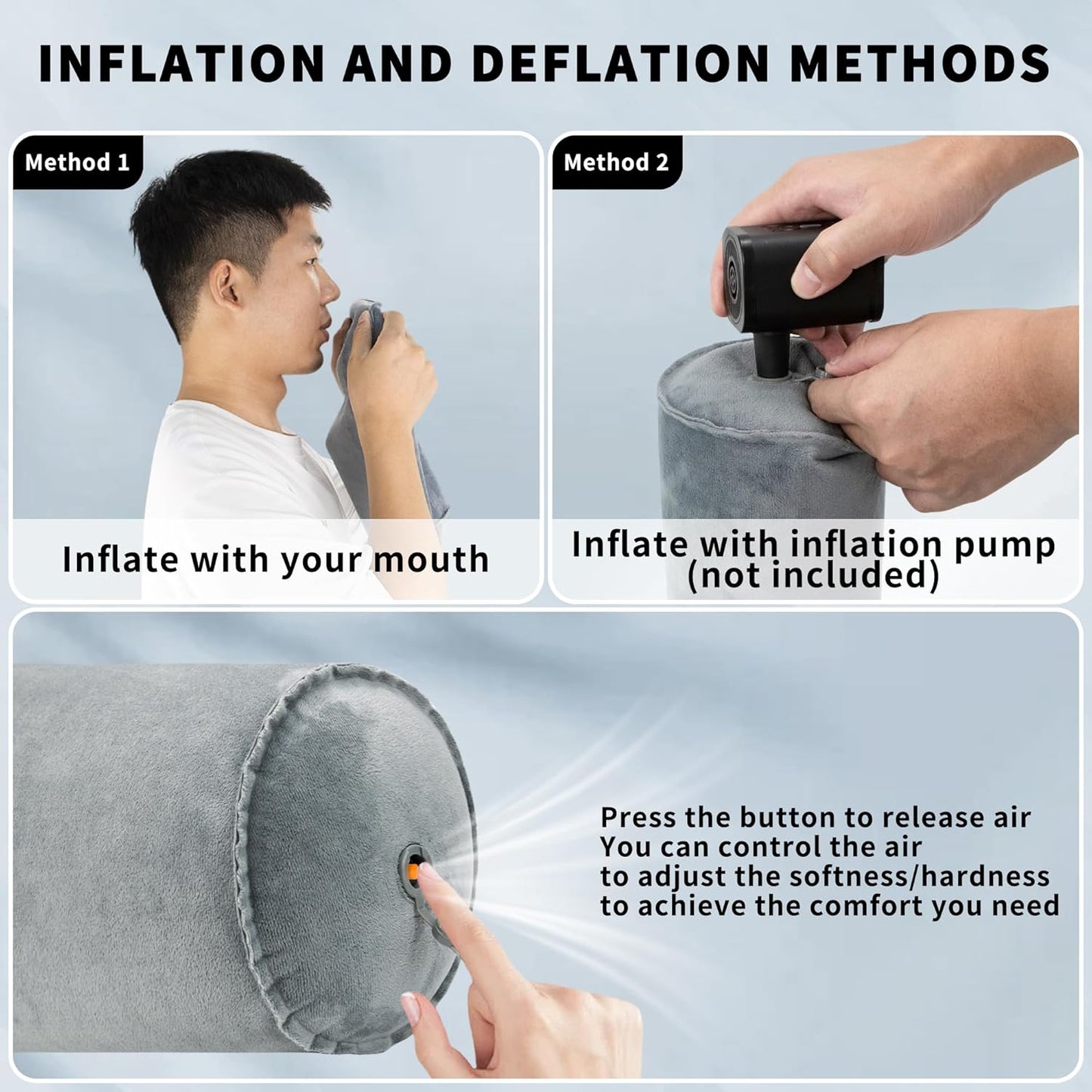 ONTYZZ Inflatable Round Neck Pillow Cervical Roll Pillow, 4.9 * 14.96 inch | Cylinder Bolster Pillow for Head, Neck, Back, Legs and Yoga, Grey