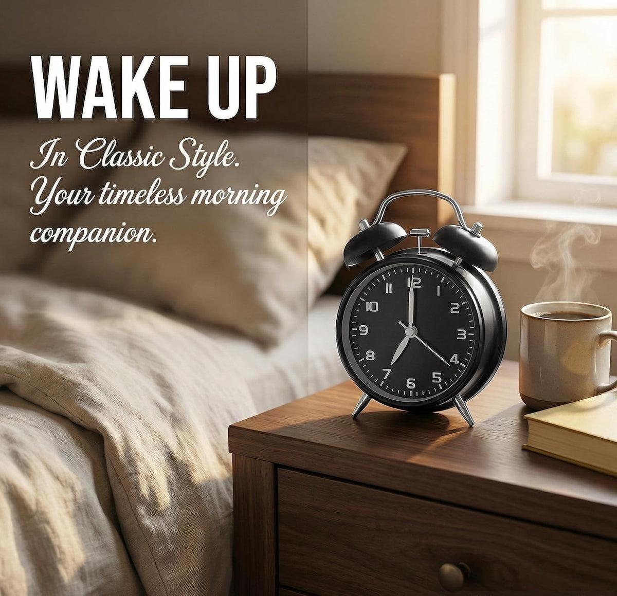 4.5" Metal Loud Alarm Clock for Heavy Sleepers Adults, Analog Battery Operated Alarm Clock with Bells Glow in Dark Numbers, Silent Old School Bedside Desk Clock for Bedroom Office Kids, Black