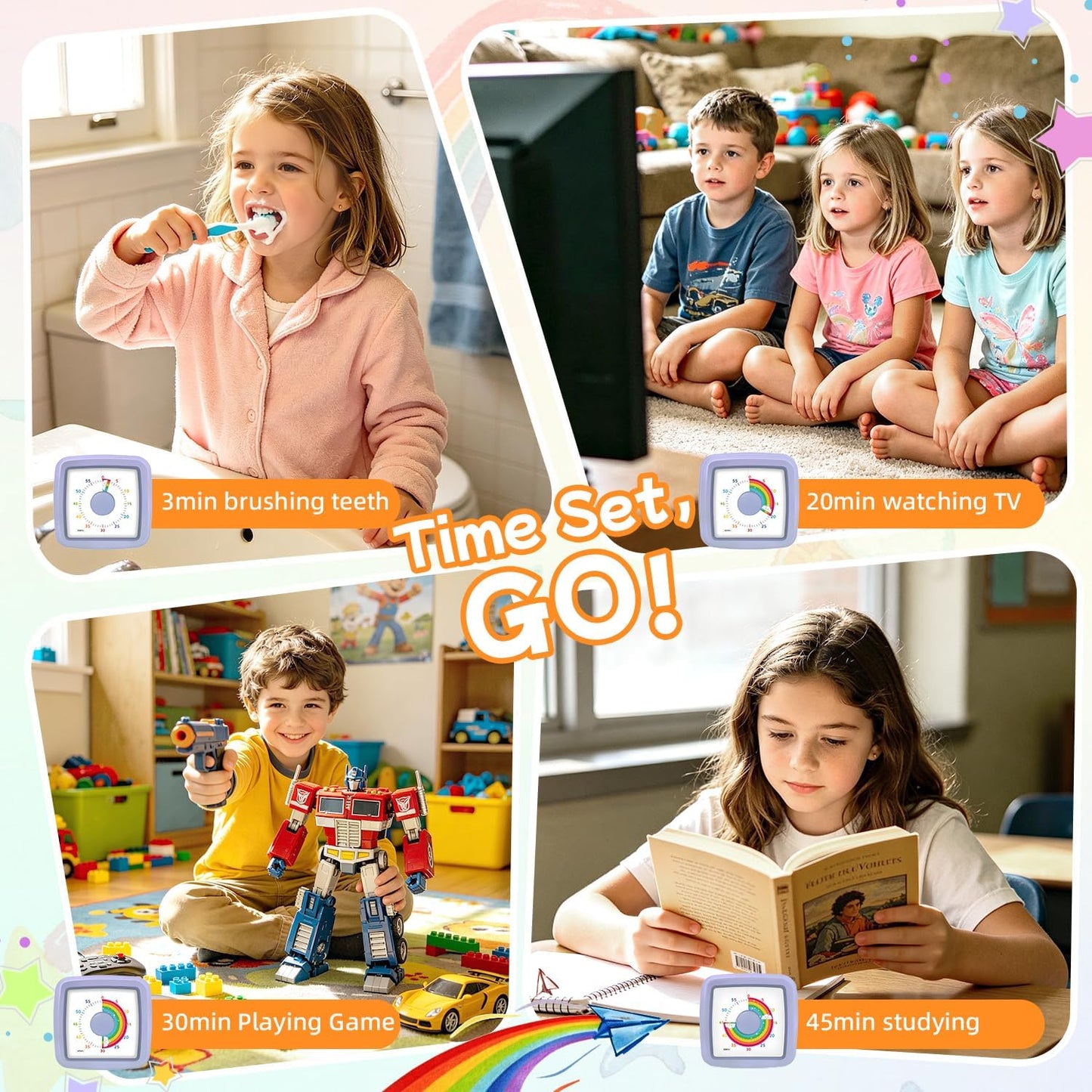 Visual Timer for Kids 60 Minute Countdown Clock – Silent Cube Timer with Rainbow Cloud Design, Plastic Kids Visual Timer, Toddler Timers for Classroom Home Kitchen Study Tools, Green