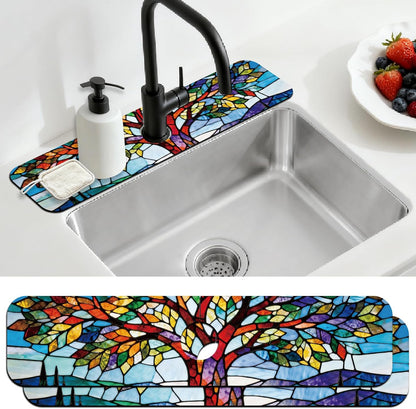 2Pcs Peonies Kitchen Sink Splash Guard Faucet Mat Vintage Florals Faucet Mat For Bathroom Kitchen 5.5x23.6In