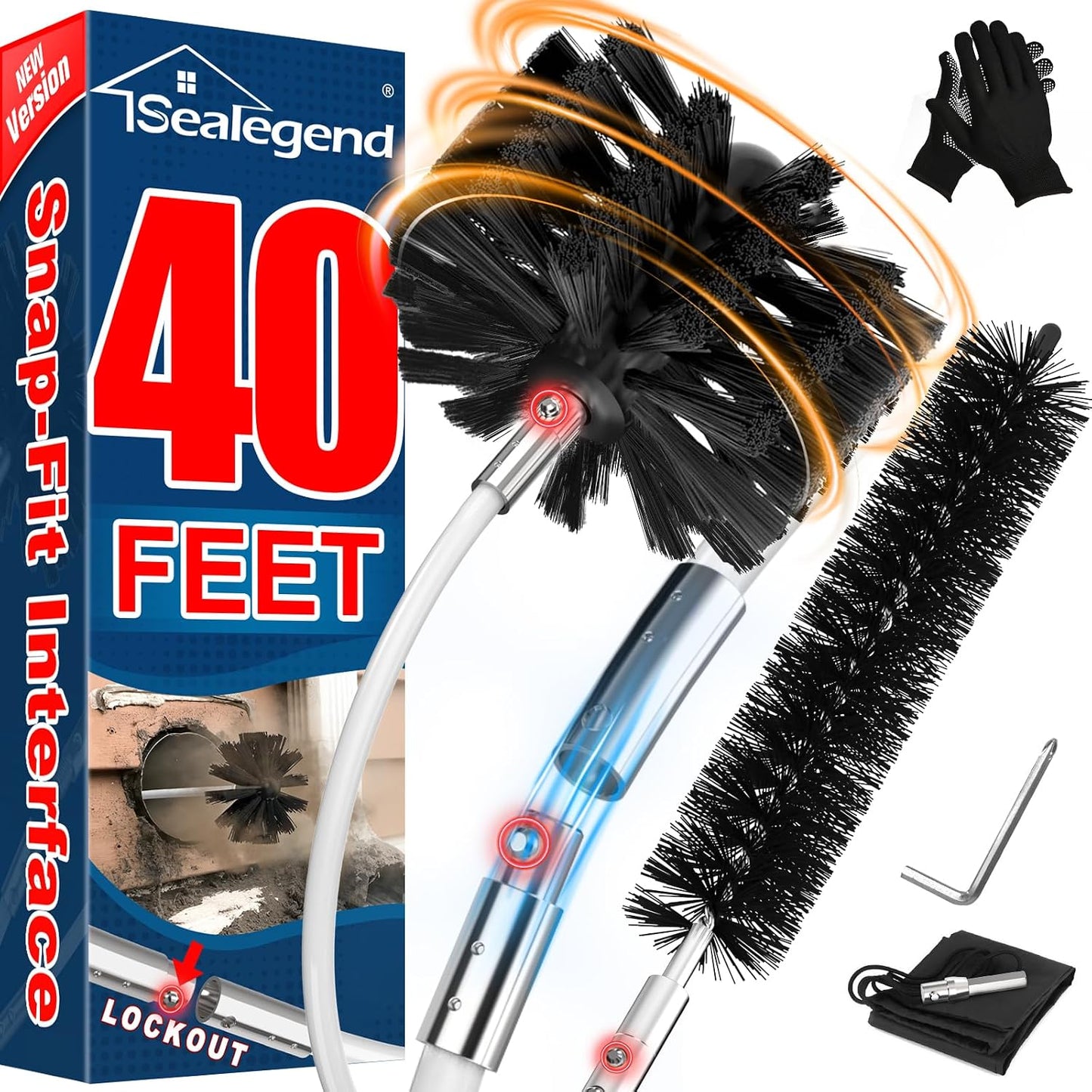 Sealegend 40Ft Dryer Vent Cleaner Kit Flexible Lint Remover | Upgraded Quick-Snap Brush with Drill Attachment for Easy to Use, Deep Clean, Lint Removal, Easy DIY Assembly, Home Essential