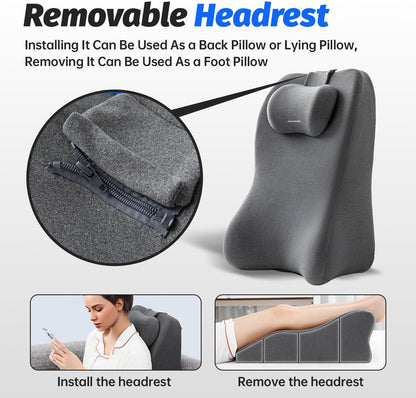 Memory Foam 27 Degree Wedge Pillow, Reading Sofa Back Support Lumbar Pillow for Couch & Bed, for Couples, for Sitting Up in Bed, Acid Reflux & Back Discomfort Relief, Removable Washable Cover, Gray