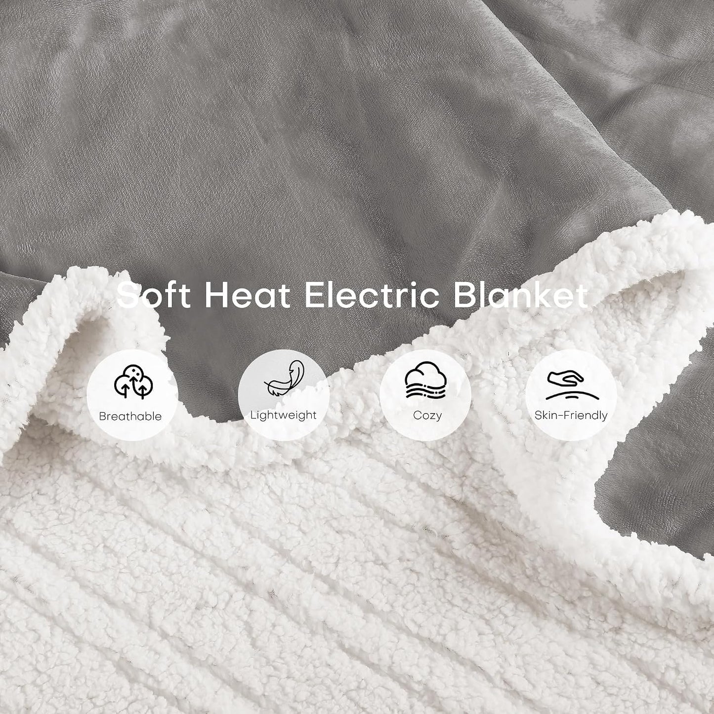 Electric Heated Blanket Full Size 72"x84" – Light Gray | ETL for Safe Overnight, 4 Heat Settings & 10H Auto Off, Dual-Sided Microplush Sherpa for Home Night, Machine washable