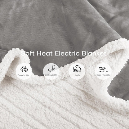 Electric Heated Blanket Full Size 72"x84" – Light Gray | ETL for Safe Overnight, 4 Heat Settings & 10H Auto Off, Dual-Sided Microplush Sherpa for Home Night, Machine washable