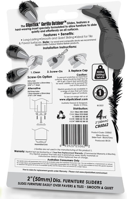 GorillaGlides 1 Inch Chair Sliders/Furniture Floor Protectors (16 Furniture Glides) Self-Adhesive Screw On Chair Glides for Sliding on Low-Pile Carpet & Hard Surface Floors, Round