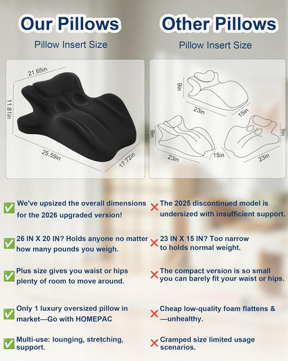 Ergonomic Memory Foam Wedge Pillow, 27° Bed Wedge Support, Black