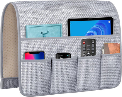 Remote Control Holder Couch Caddy, Armchair Caddy for Recliner 5 Pockets | TV Remote Holder Couch Armrest for Bed Storage with 5 Pockets, Remote Caddy Bedside Table Organizer (Light Gray,35''x13'')