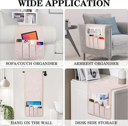 Remote Control Holder Couch Caddy, Armchair Caddy for Recliner 5 Pockets | TV Remote Holder Couch Armrest for Bed Storage with 5 Pockets, Remote Caddy Bedside Table Organizer (Light Gray,35''x13'')