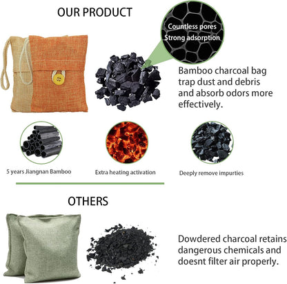 Charcoal Bags Odor Absorber (3x200g) Activated Bamboo Charcoal Air Purifying Bags Charcoal Odor Eliminating Bags for Home & Car Shoes, Closet, Pet -3 PACK