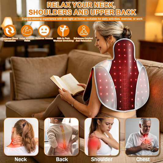 2026 New Model Red Light Therapy for Neck and Shoulder, Direct-Plug High Power 104 LED Beads, 660nm/850nm Wearable Heating Band with 5 Intensity Levels, for Upper Back, Shoulders and Neck