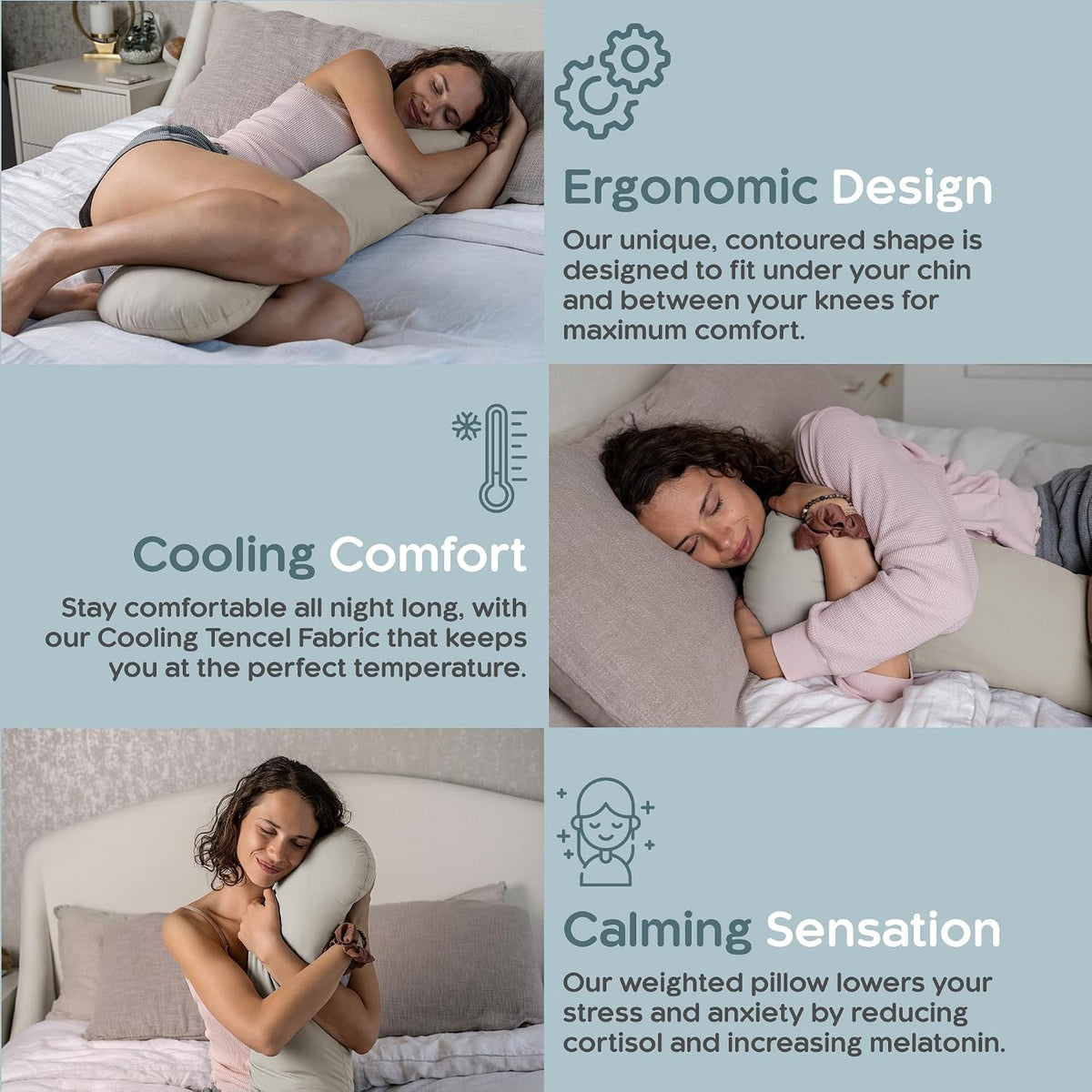 SleepCloud Weighted Body Pillow 6.5lbs, Cooling Tencel Cover, 41” x 10”