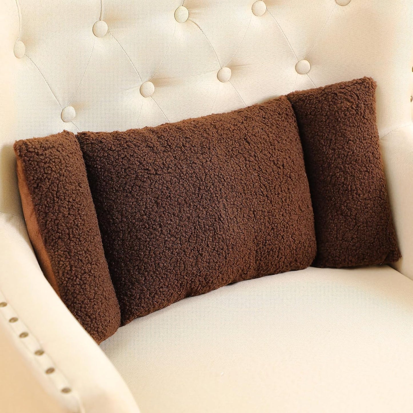 Queekay Fleece Lumbar Support Pillow 3 Section Back Pillow Office Chair for Back Support Comfortable Lumbar Cushion for Car Seat Pain Relief Sofa Rest(Black)