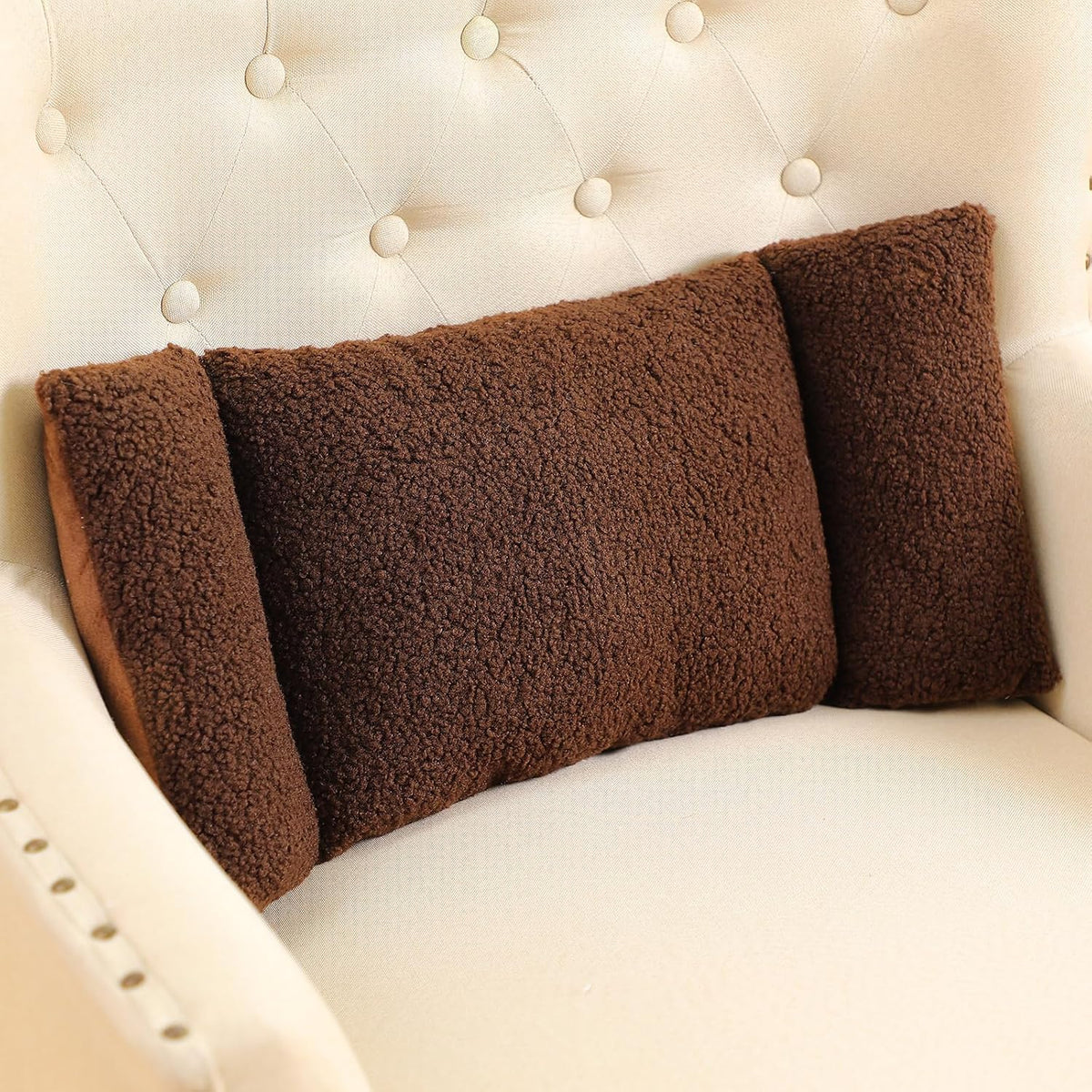 Queekay Fleece Lumbar Support Pillow 3 Section for Office Chair, Black