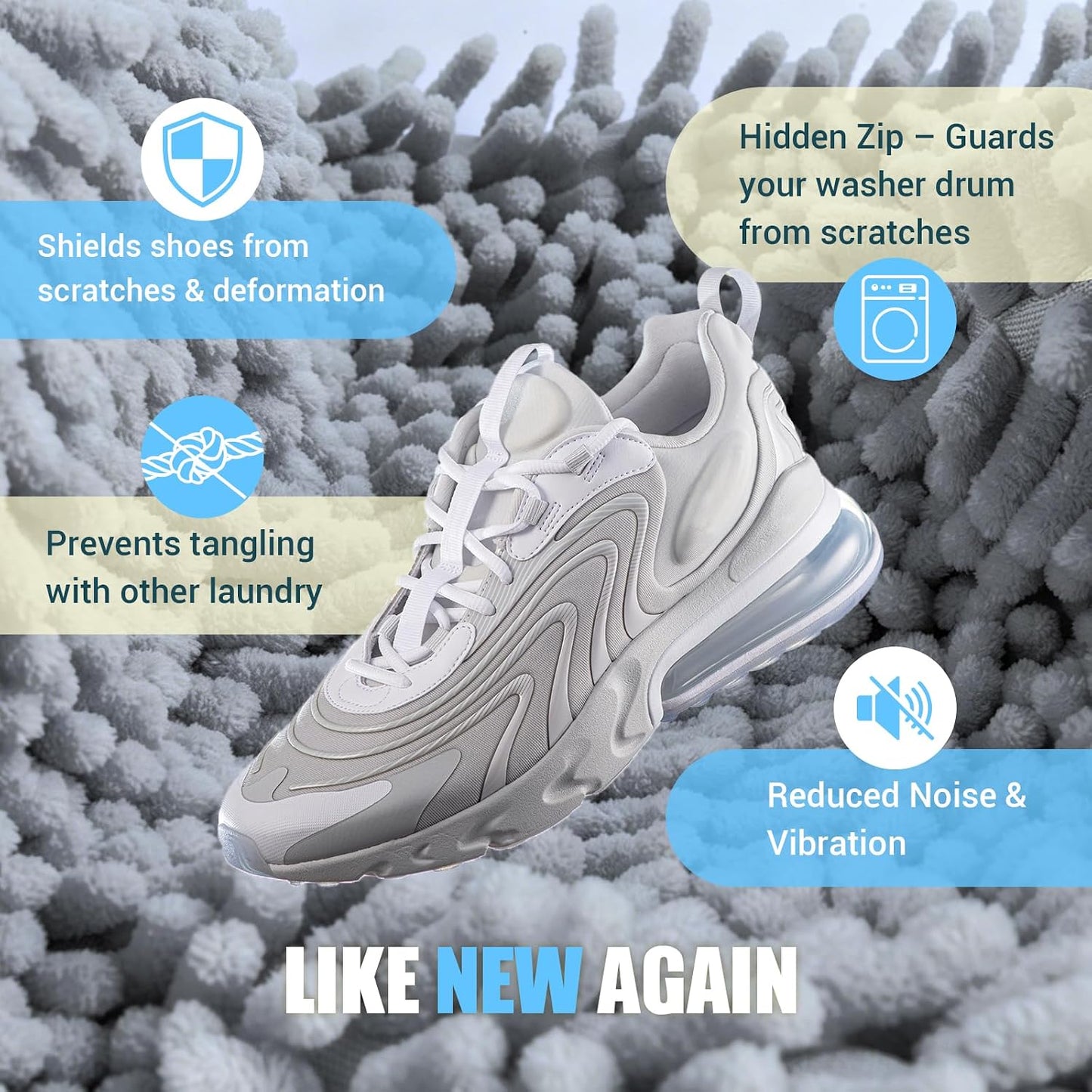 Shoe Washing Machine Bag, 2 PC Reusable XXL Shoes Laundry Bag for sneakers | Wash bags for washer and dryer, with concealed heavy-duty zipper to protects shoes & machine, Cleaning bag for tennis shoe