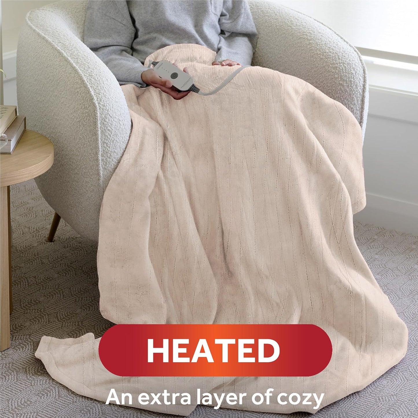 Sunbeam Royal Posh Dove Grey Heated Personal Throw / Blanket, Cozy-Warm, Adjustable Heat Settings
