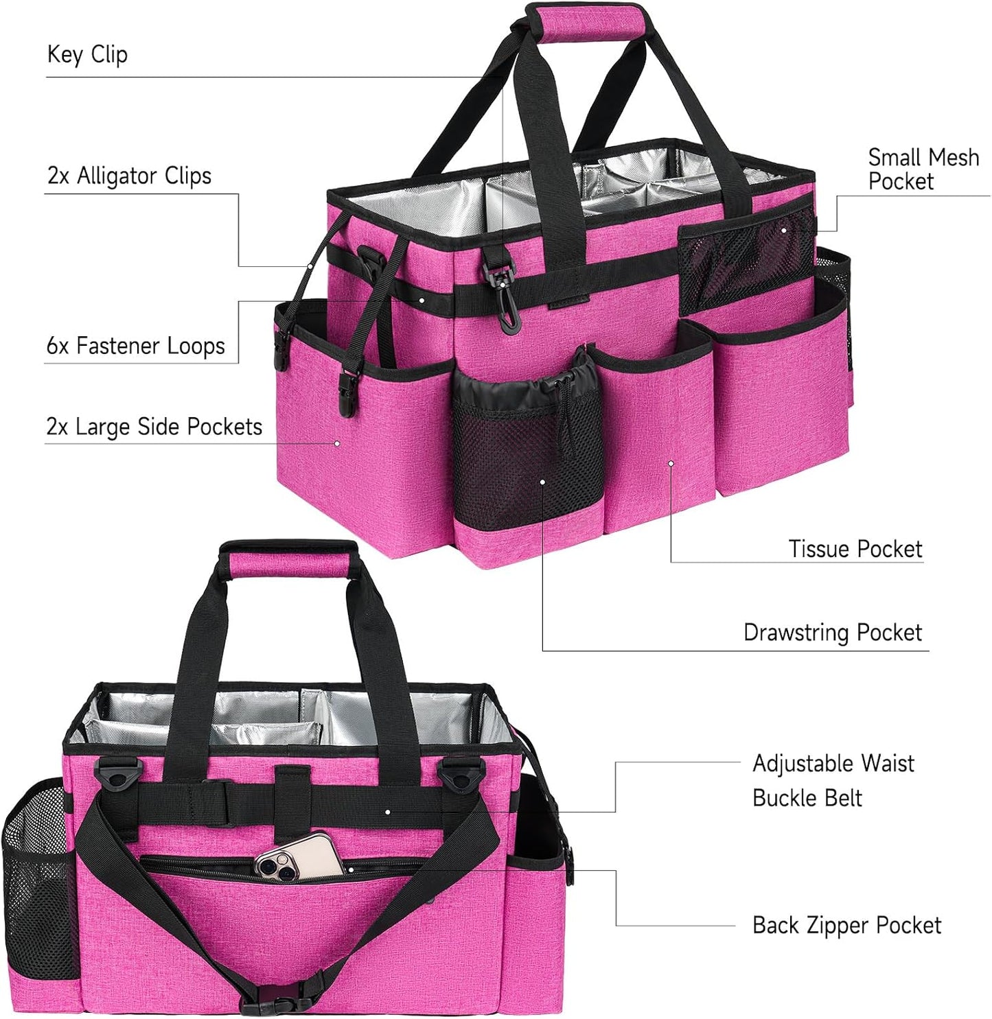 Cleaning Caddy Bag, Extra Large Cleaning Supply Bag for Housekeepers,Black | Sturdy Cleaning Caddy Organizer for Cleaning Supplies with Handle and Adjustable Shouder Strap, Easy to Clean Design
