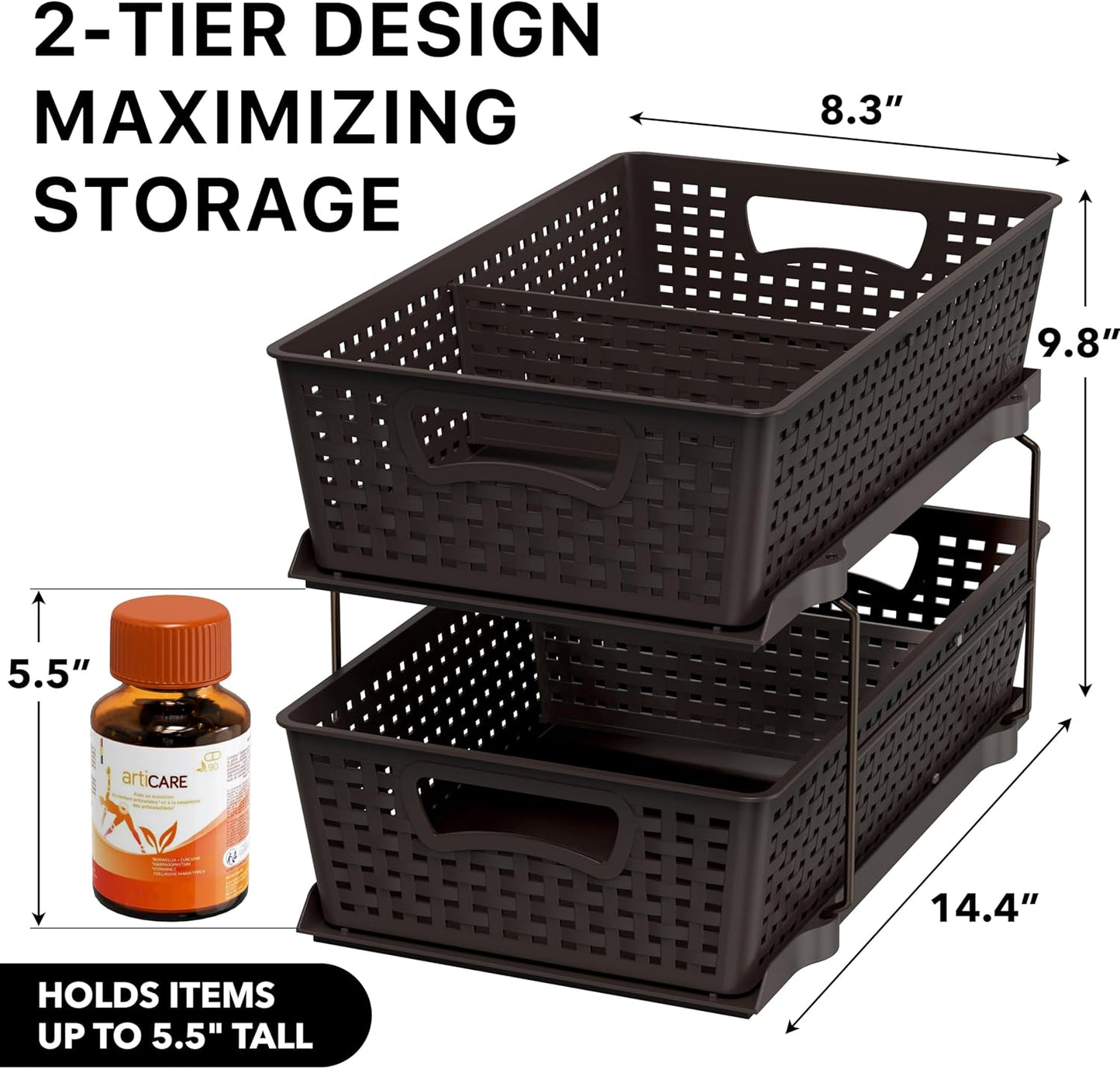 Simple Houseware 2 Tier Pull-Out Sliding Drawer Under Sink Storage, White | Great for Kitchen Bathroom Tray Shelf Organizer