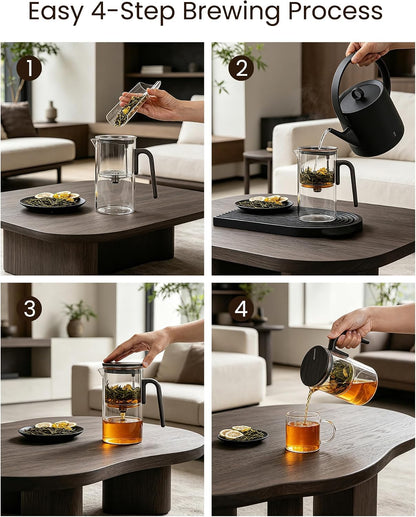 ZENS Magnetic Glass Infuser Teapot for Loose Tea, 27oz Walnut Wood Handle | Magic Teapot with Infuser, Echanted Tea Maker, Mess-Free Loose Leaf Tea Diffusers for Tea lover Gifts