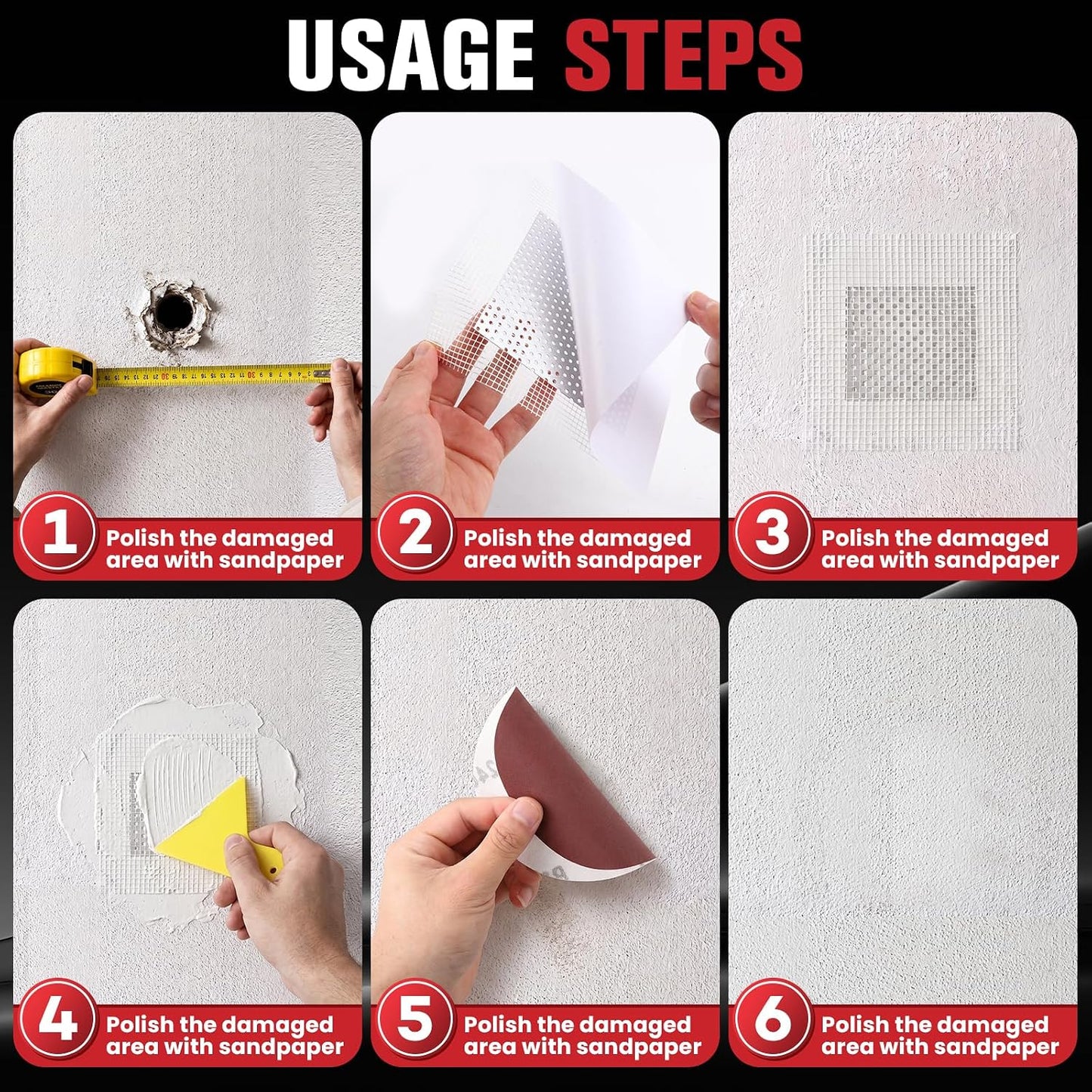 Drywall Repair Kit 30 Pack, 2/4/6/8 inch Drywall Repairs Patch, Dry Wall Patch with Scraper and Sandpaper for Drywall Repair Patch Kit
