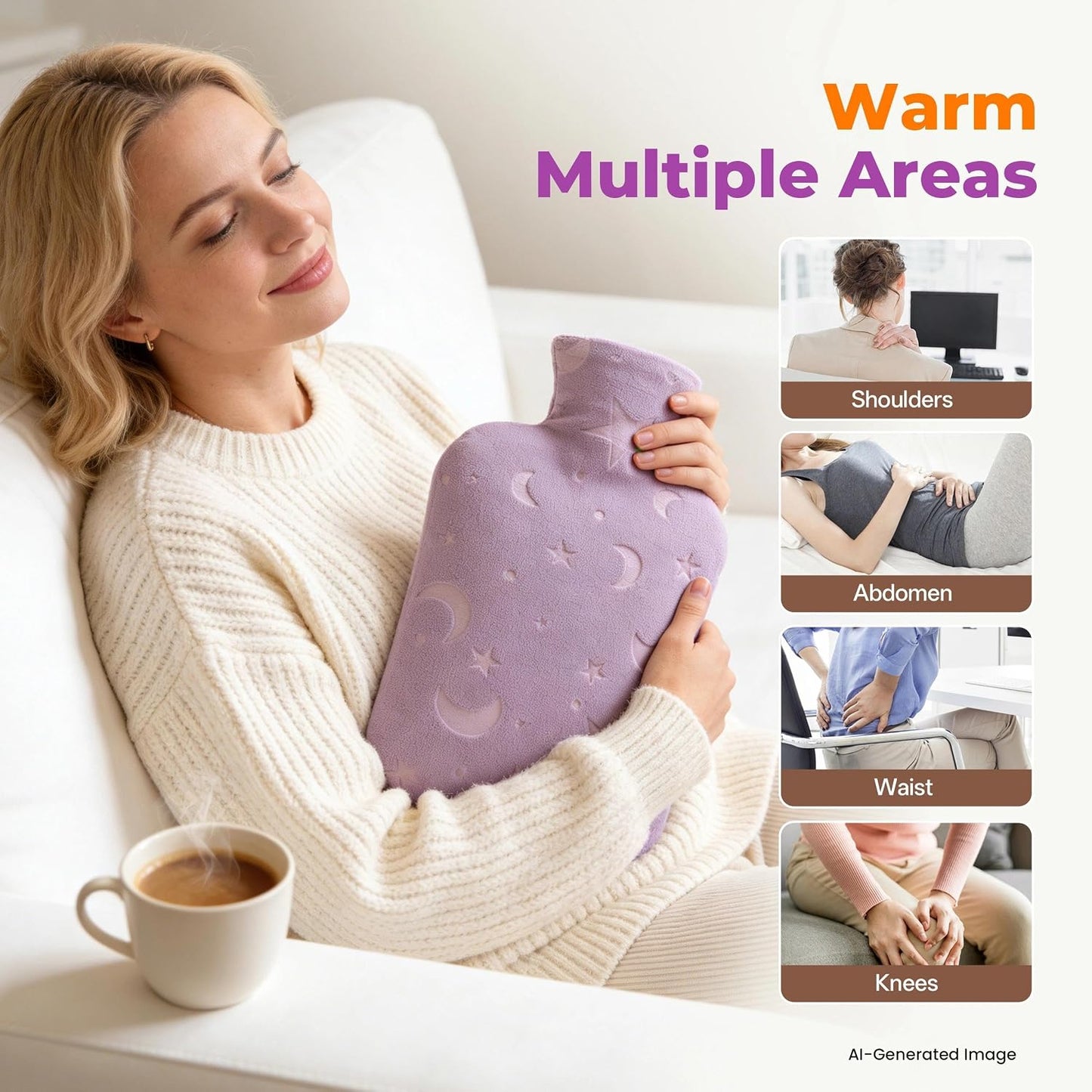 Hot Water Bottle with Soft Cover, 2L Hot Water Bag for Menstrual Cramps, Neck and Shoulder Pain Relief, Hot and Cold Therapies, Hand Feet Warmer, Blue