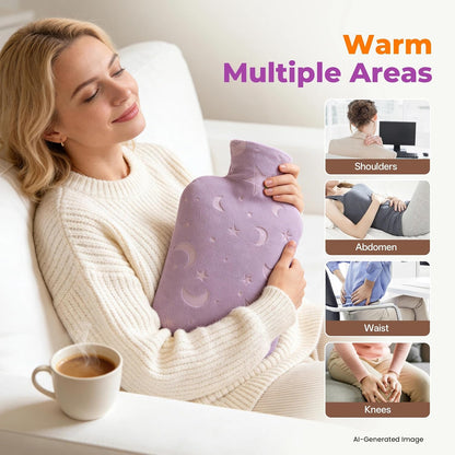 Hot Water Bottle with Soft Cover, 2L Hot Water Bag for Menstrual Cramps, Neck and Shoulder Pain Relief, Hot and Cold Therapies, Hand Feet Warmer, Blue