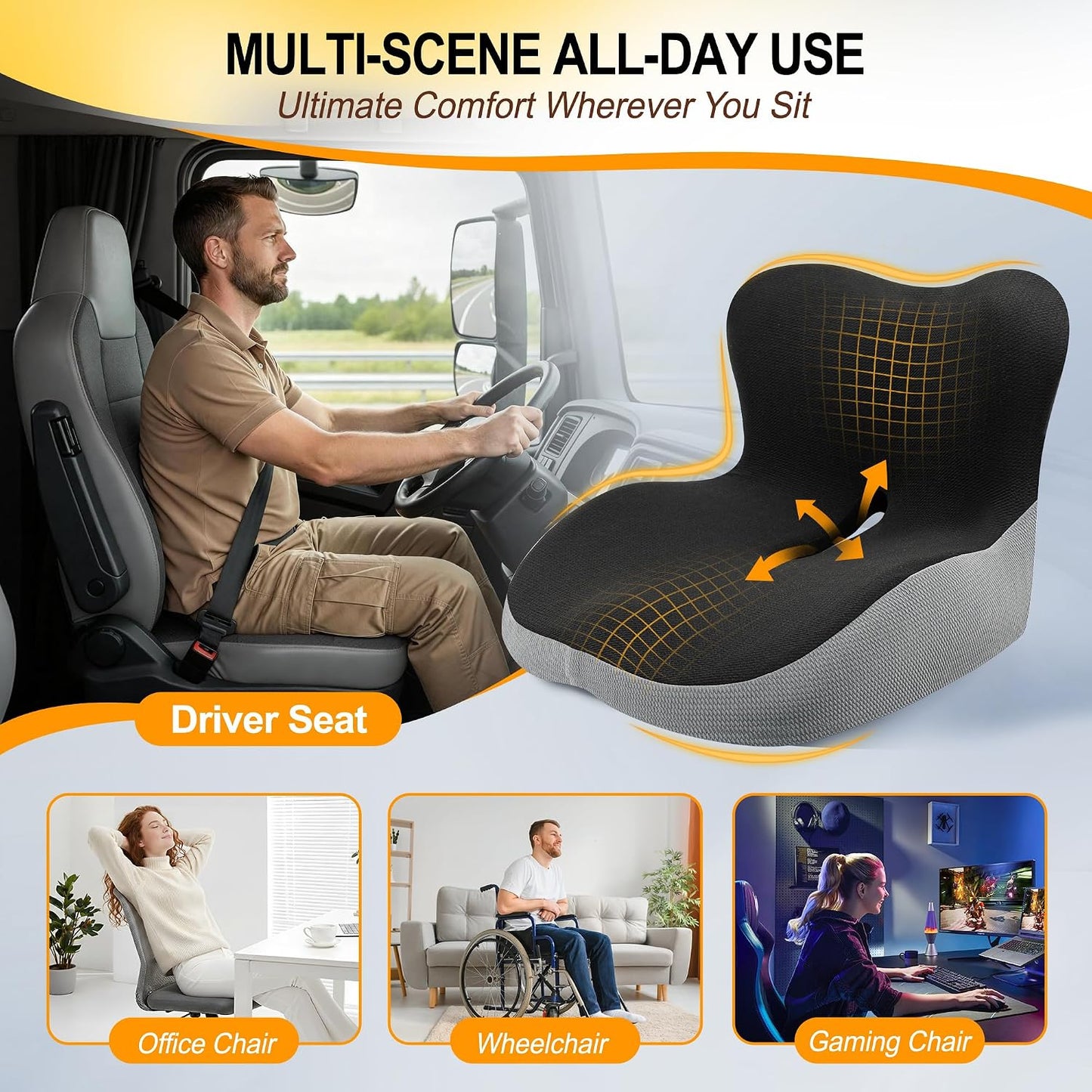 Allaboutsla Car Seat Cushion with Lumbar Support Pillow, Car Back Support | L-Shaped Ergonomic Memory Foam Seat Cushion, Car Seat Cushions for Driving, Driver Cushion and Back Support for Car, B&G