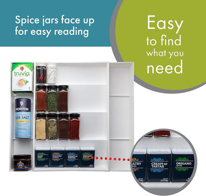 Dial Industries Expandable Kitchen Drawer Spice Jar Organizer Tray | Adjusts to fit narrow or wide cabinets, Keeps seasoning jars upright and visible, Great for pantry or cupboard storage
