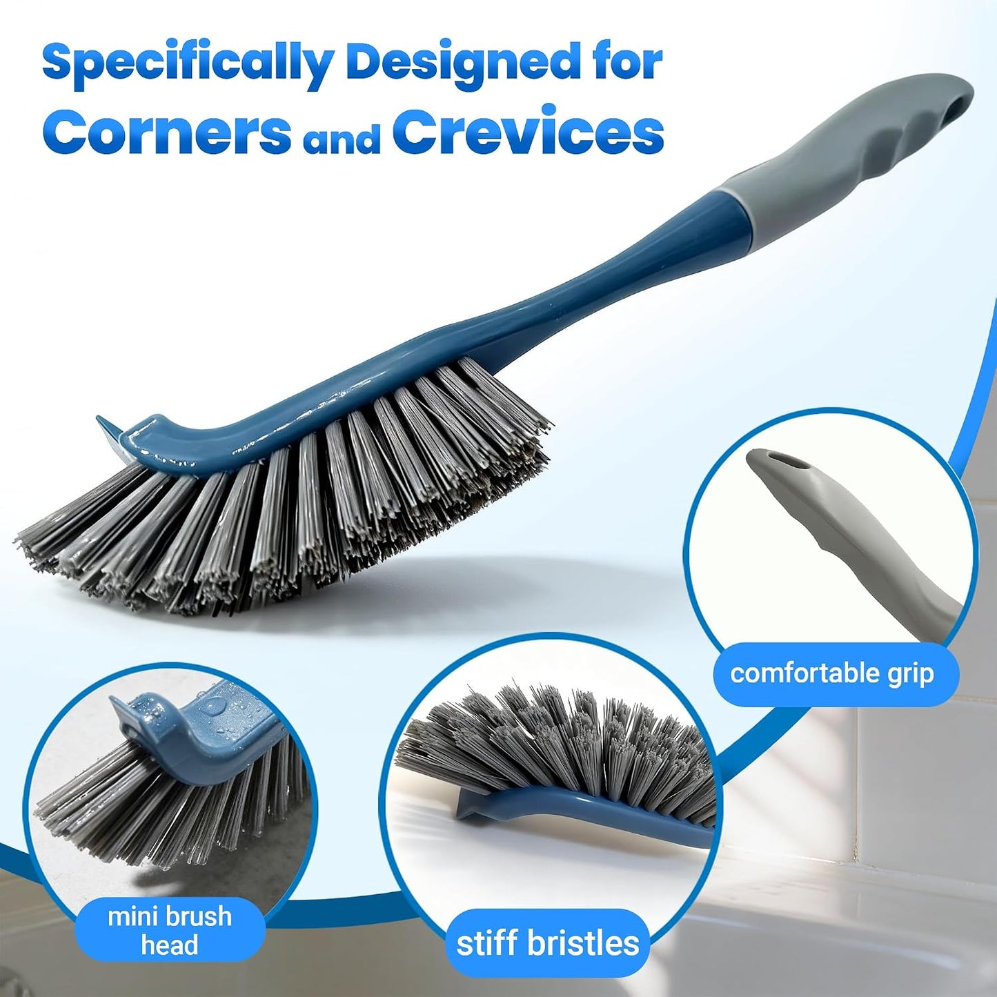 3 Pack Hard Bristle Scrub Brush Set, Cleaning Brush Designed for Cleaning Shower, Bathroom Faucets, Tile Grout, Sink Edges, Around Toilets, and Hard to Reach Corners and Crevices